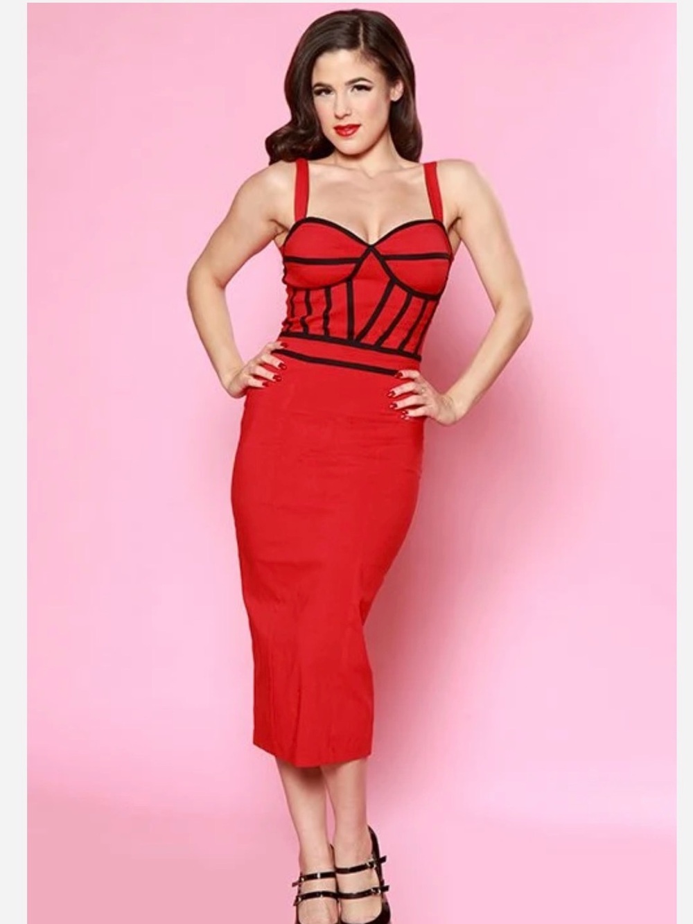 Bettie Page Red Midi Dress